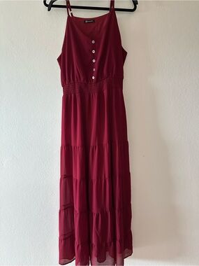 Pretty Garden sleeveless maxi dress, burgundy, large, V-neck, elasticated waist